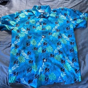 Miami Marlins Hawaiian Short Sleeve Button Down